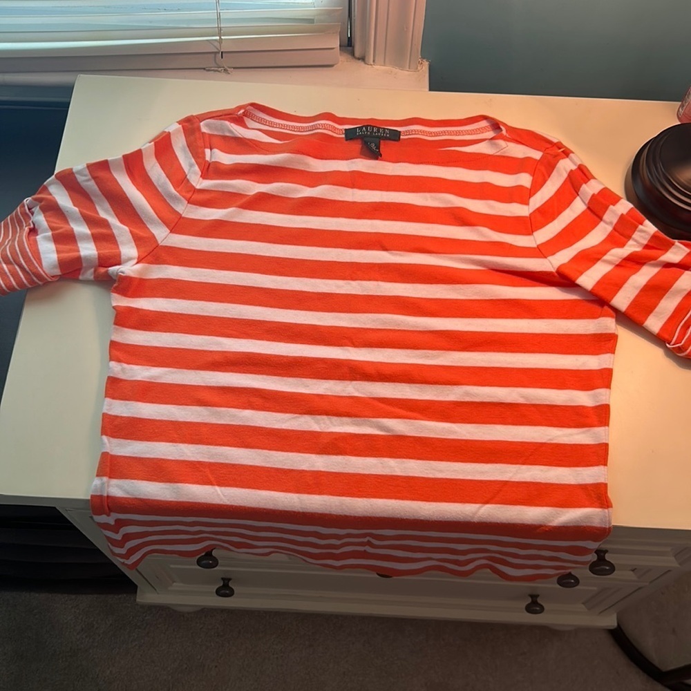Lauren orange striped three quarter length t shirt